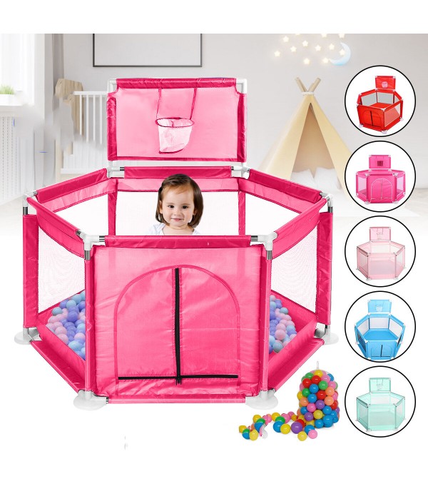 2 in 1 6-Sided Baby Playpen with ball frame Toddler Children Play Yardsfor Children Under 36 Months Tent Basketball Court Gifts 