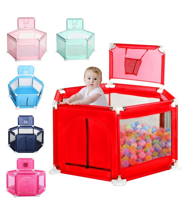 2 in 1 6-Sided Baby Playpen with ball frame Toddler Children Play Yardsfor Children Under 36 Months Tent Basketball Court Gifts 