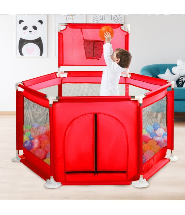 2 in 1 6-Sided Baby Playpen with ball frame Toddle...