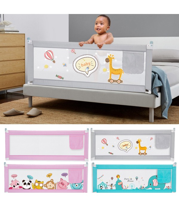 1.5M/1.8M/2M Cartoon Double Button Vertical Lift Bed Guardrail Baby Crib Fence Anti-fall Guardrail - Grey 150*80cm