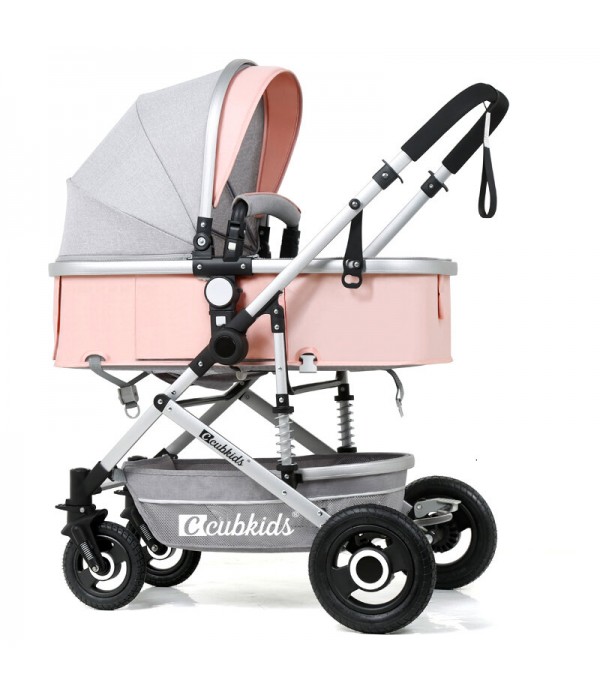 Folding Aluminum Infant Baby Stroller Kids Foldable Pushchair Bassinet and Car Baby Stroller - Beige