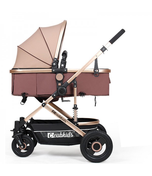 Folding Aluminum Infant Baby Stroller Kids Foldable Pushchair Bassinet and Car Baby Stroller - Beige