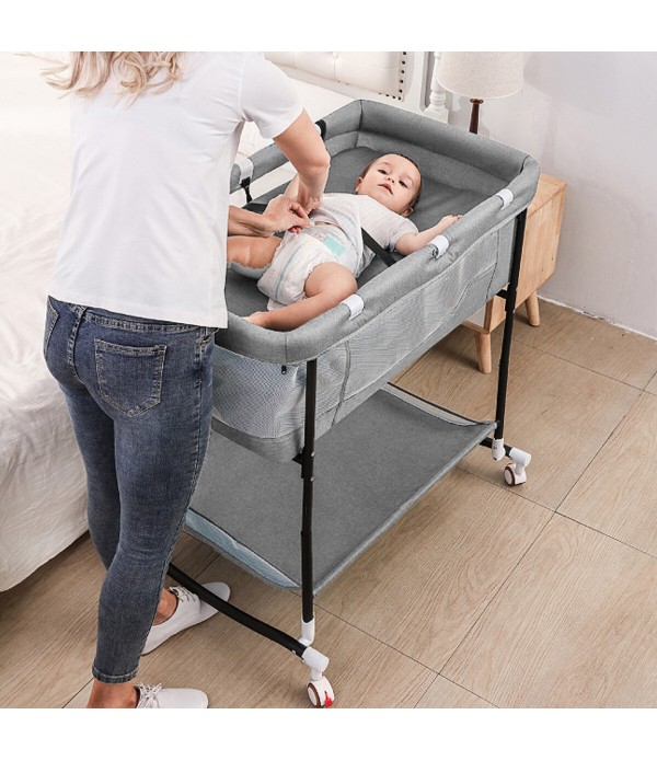 4-In-1 Infant Bedside Crib Portable Baby Sleeper Adjustable Height Stitching Big Bed for 0-36 Months Children - Gray