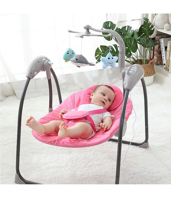 Electric Baby Bassinet Remote Control Music Playing Baby Cradle Three-speed Adjustment Foldable Crib - Blue