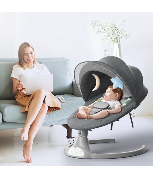 Kimbosmart Baby Swing Bouncer Chair, Multi-function Music Electric Swing Activities Rocker - Grey