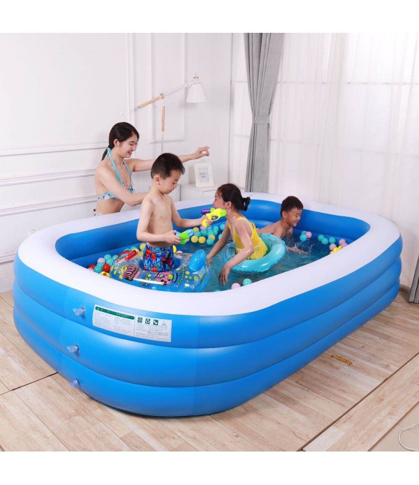 3-Layer Blue And White Inflatable Foldable Portable Swimming Pool Bathtub for Adult Children Home - 150cm