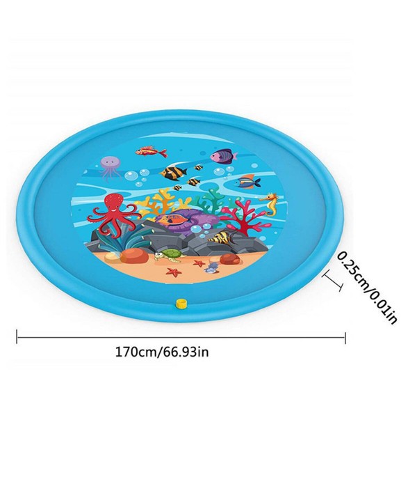 67inch Splash Water Play Mat Sprinkle Splash Play Mat Toy for Outdoor Swimming Beach Lawn Inflatable Sprinkler Pad for Kids - Bl