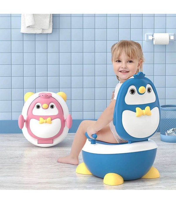 Children Potty Penguin Shape Spatterproof Urine Portable Toilet Freely Adjustable Height for Kid Care - Blue 1