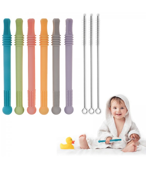 Baby Teething Bars Flexible Easy to Hold Silicone Hollow Teething Tube