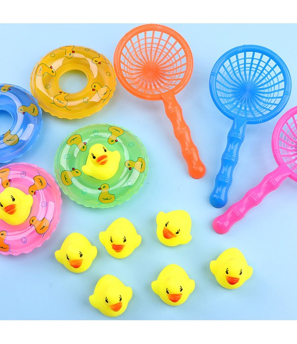 FEIDI Baby Bathing Toys Set Squeaky Duck Fishing Net Swimming Ring Bathroom Water Pool Set - Type B