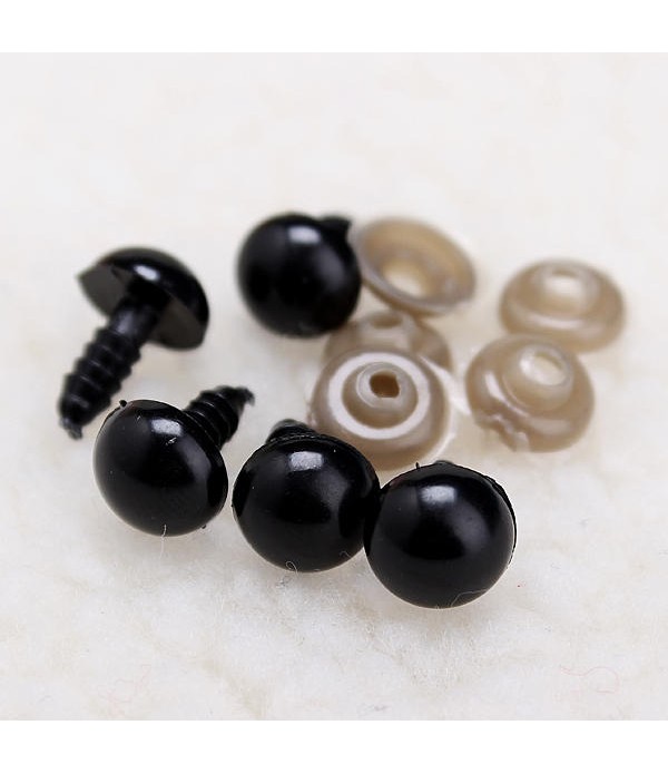 5 pcs Safety Plastic Eyes For Bear Soft Toys Snap Animal Dolls - 10mm Black