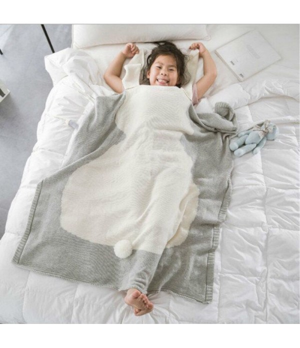 80*100CM 3D Rabbit Knitted Blanket New Baby Cotton Blanket Boy Girl Wool Warm Air Conditioning Blanket - Grey