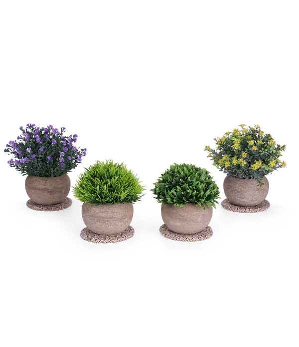 4PCS Mini Artificial Potted Plants Simulation Grass Flower Bonsai Topiary Home Office Decor