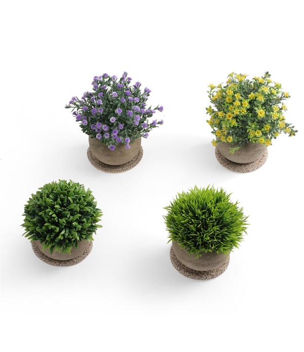 4PCS Mini Artificial Potted Plants Simulation Grass Flower Bonsai Topiary Home Office Decor