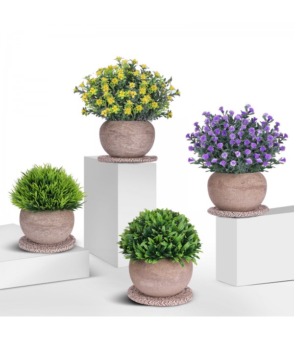 4PCS Mini Artificial Potted Plants Simulation Gras...