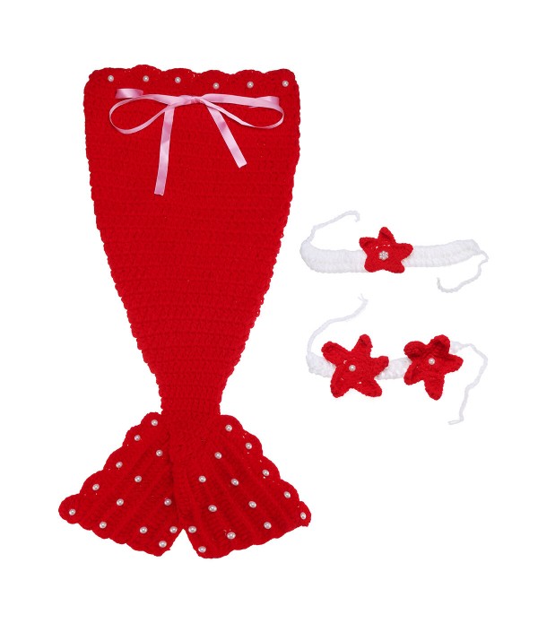 Baby handmade crochet mermaid clothing baby hundred days props yarn set - #07