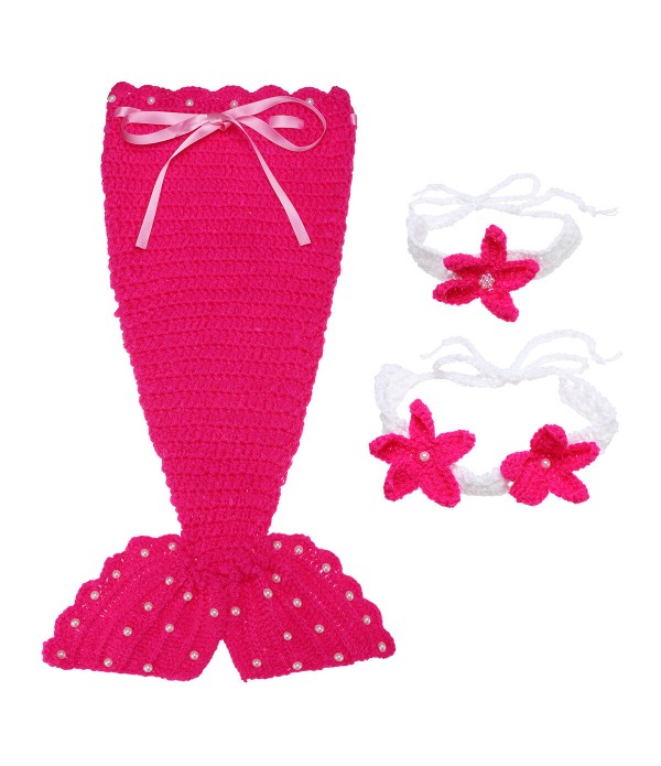 Baby handmade crochet mermaid clothing baby hundred days props yarn set - #07