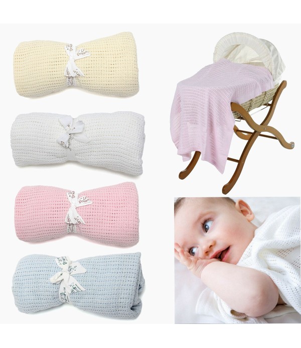 100% Cotton Baby Soft Cellular Blanket Moses Baske...