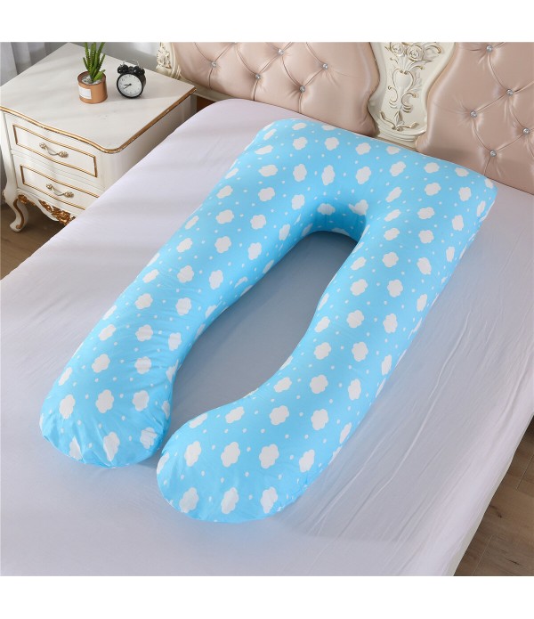 100% Cotton Full Body Pillow for Women U Shape Pillow Sleeping Support Pillow for Side Sleepers - Colorful Clouds