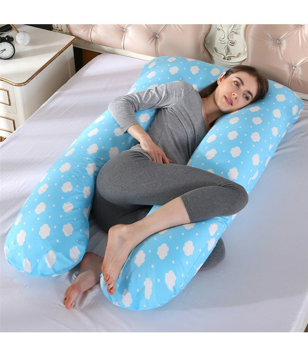 100% Cotton Full Body Pillow for Women U Shape Pillow Sleeping Support Pillow for Side Sleepers - Colorful Clouds