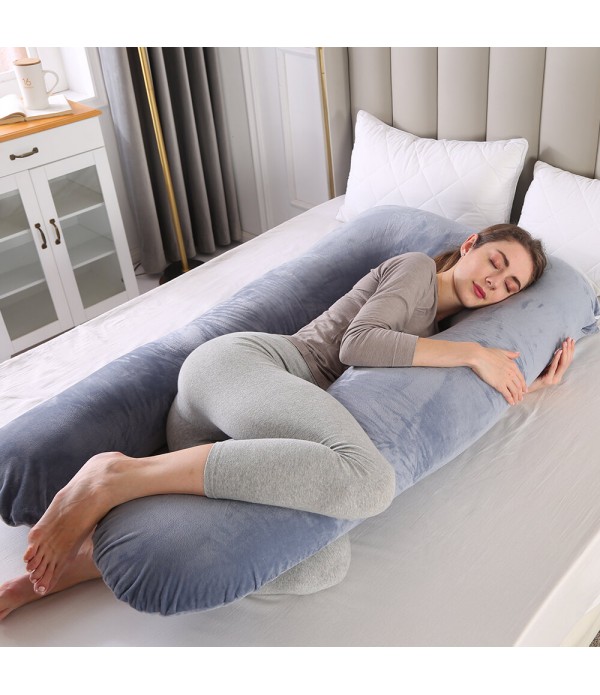 Full Body Pillow, 55 inches Pillow for Women, Comfort U Shaped Zootzi Pillow with Removable Washable Velvet Cover - Grey