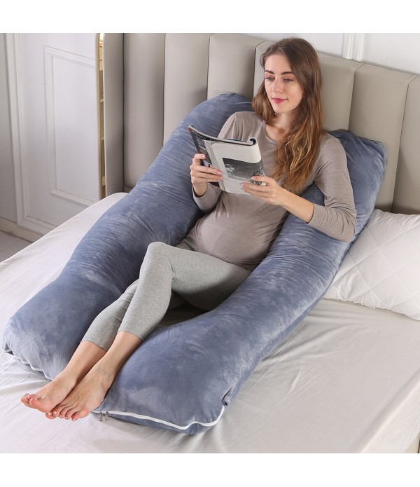 Full Body Pillow, 55 inches Pillow for Women, Comfort U Shaped Zootzi Pillow with Removable Washable Velvet Cover - Grey