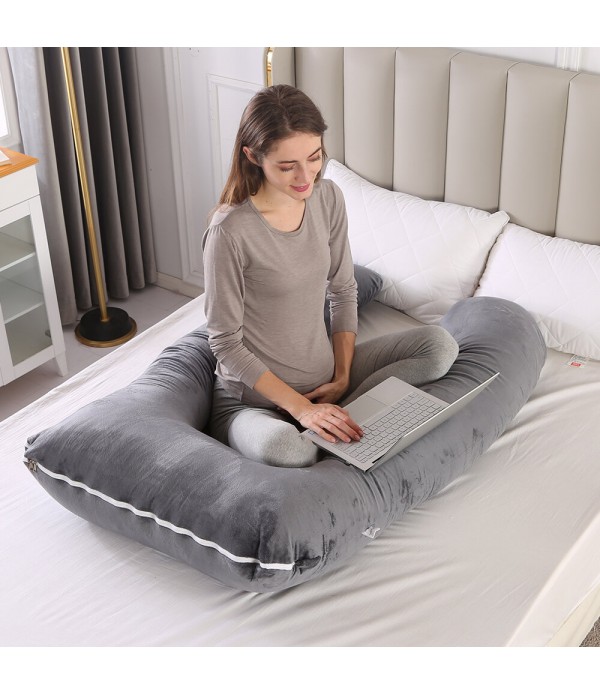 Full Body Pillow, 55 inches Pillow for Women, Comfort U Shaped Zootzi Pillow with Removable Washable Velvet Cover - Grey