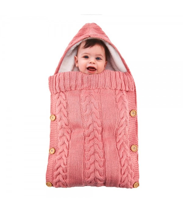 Winter Warm Infant Baby Sleeping Bag Button Knit Swaddle Swaddling Stroller Wrap Toddler Blanket Baby Sleeping Bag - Pink