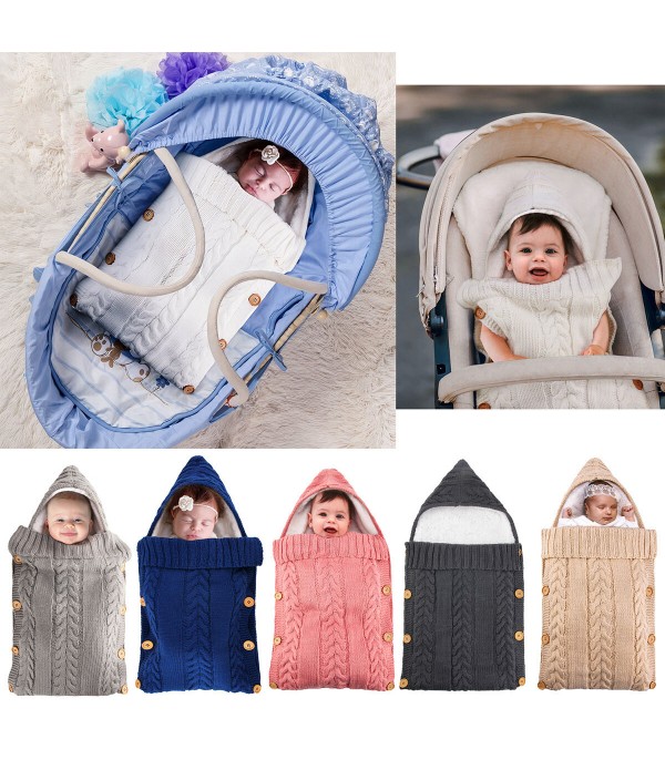 Winter Warm Infant Baby Sleeping Bag Button Knit Swaddle Swaddling Stroller Wrap Toddler Blanket Baby Sleeping Bag - Pink