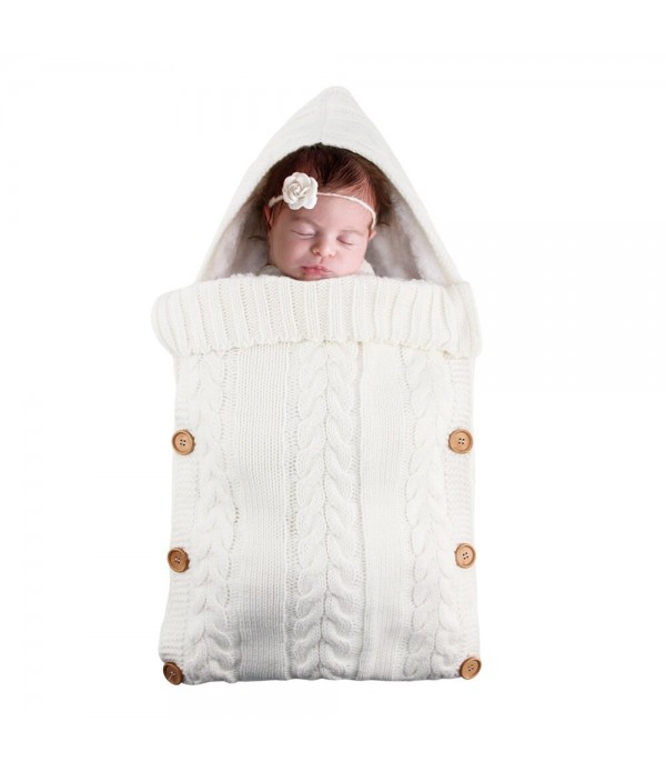 Winter Warm Infant Baby Sleeping Bag Button Knit Swaddle Swaddling Stroller Wrap Toddler Blanket Baby Sleeping Bag - Pink