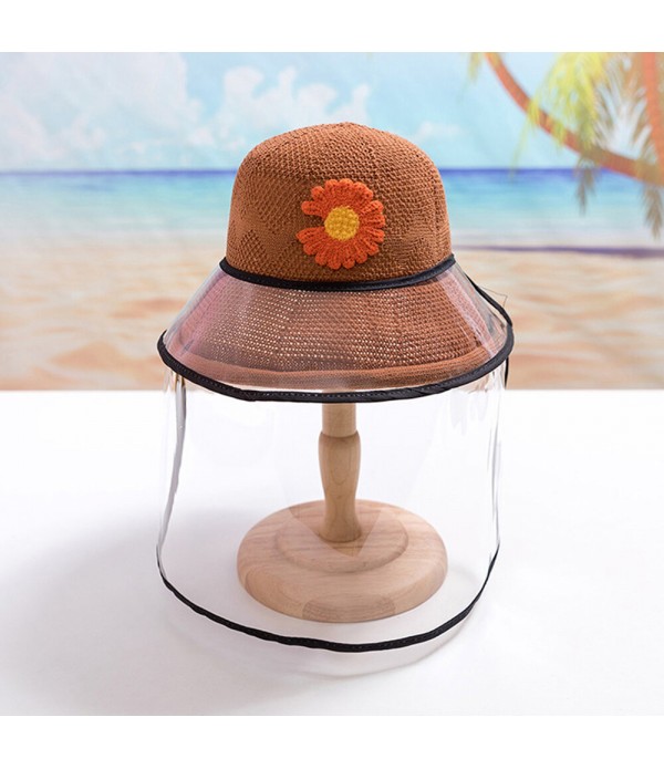 Chrysanthemum Straw Hat Children's Sun Hat Removable Face Screen - Khaki 001