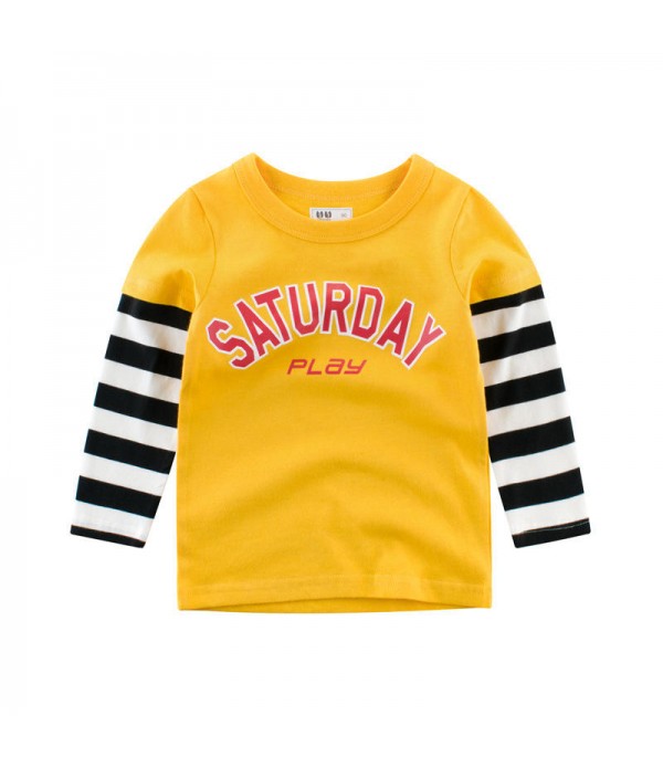 Boys Kids Striped Patchwork Long Sleeve T-Shirts For 3Y-12Y - 7 Black