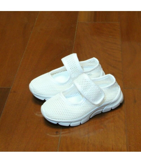 Girls Mesh Breathable Pure Color Hook Loop Casual Kids Shoes - White