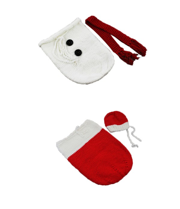 Newborn Baby Crochet Knit Costume Photography Photo Prop Snowman Hat Cap Set Christmas Gift - Red