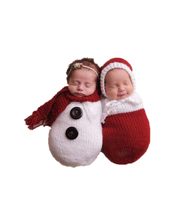 Newborn Baby Crochet Knit Costume Photography Photo Prop Snowman Hat Cap Set Christmas Gift - Red