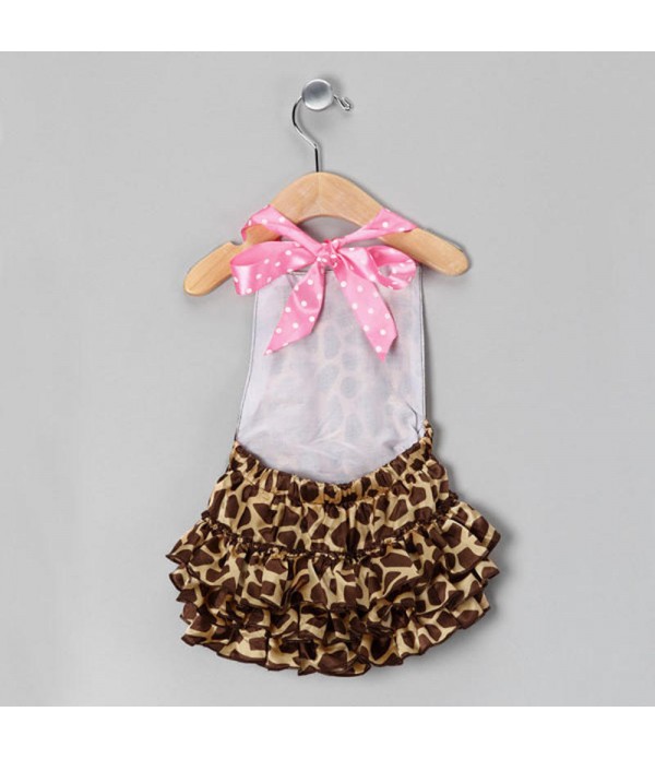 Baby Kids Girls Romper Toddlers Short Lace Flower Sets Sunsuit Outfit - S Brown&amp;Leopard