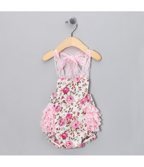 Baby Kids Girls Romper Toddlers Short Lace Flower Sets Sunsuit Outfit - S Brown&amp;Leopard