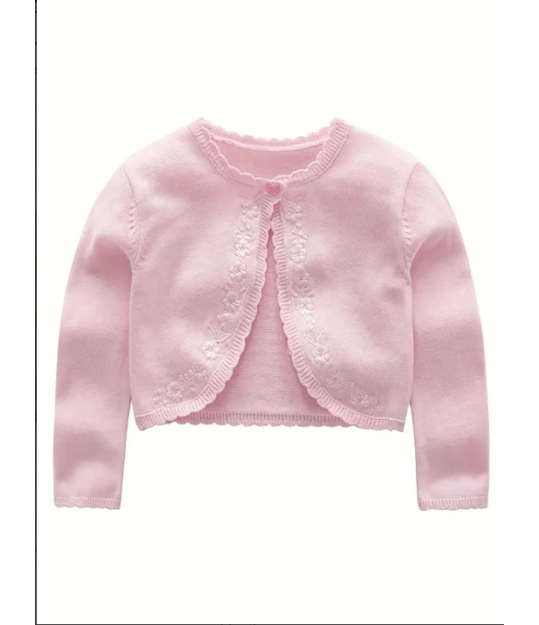 Baby Girls Cute Floral Embroidery Plain Color Knit Cardigan Clothes For Spring Autumn